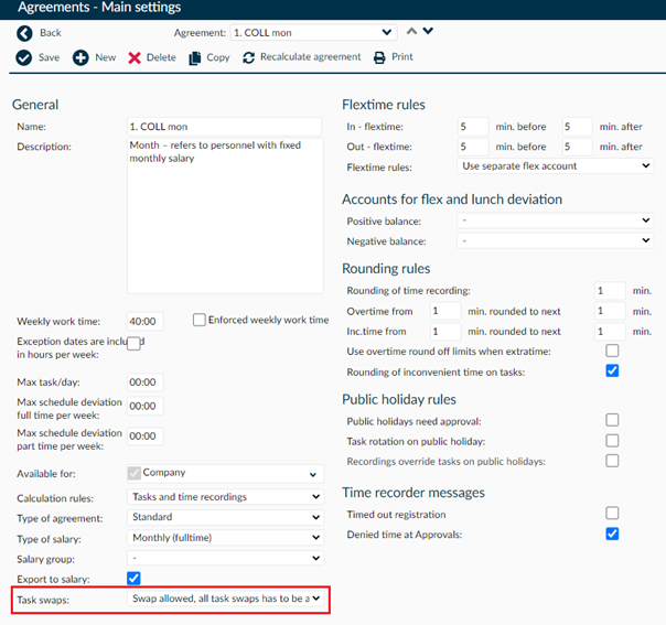 Switching work shifts via the app